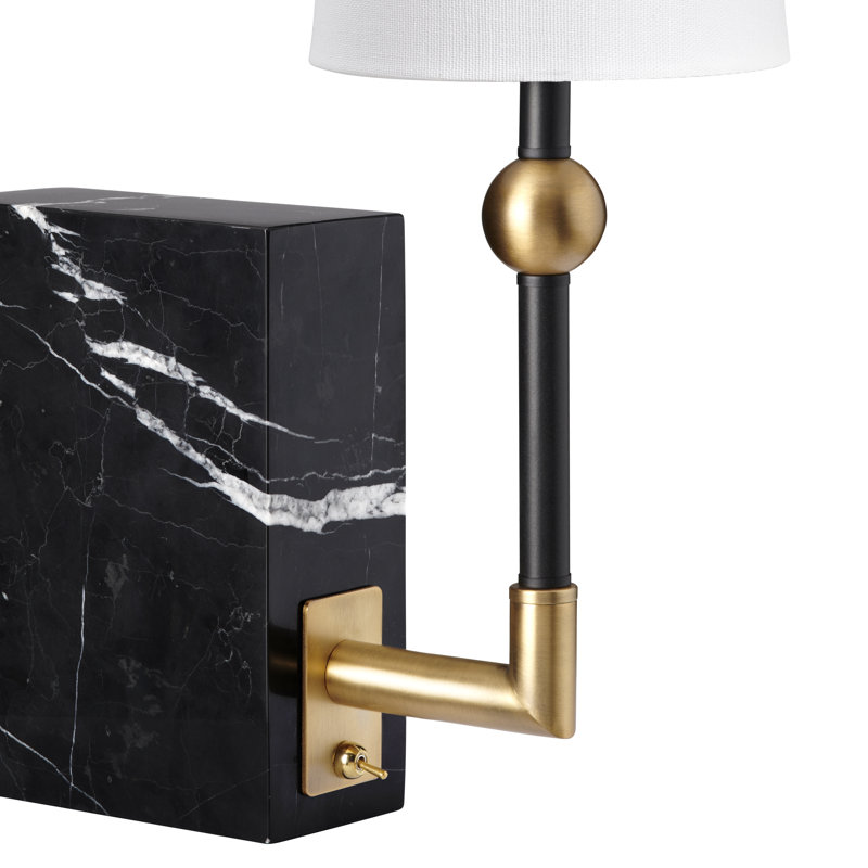 16" Marble Table Lamp With White Shade