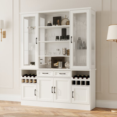 Pantry Cabinet With Tempered Glass Door And Strong Storage