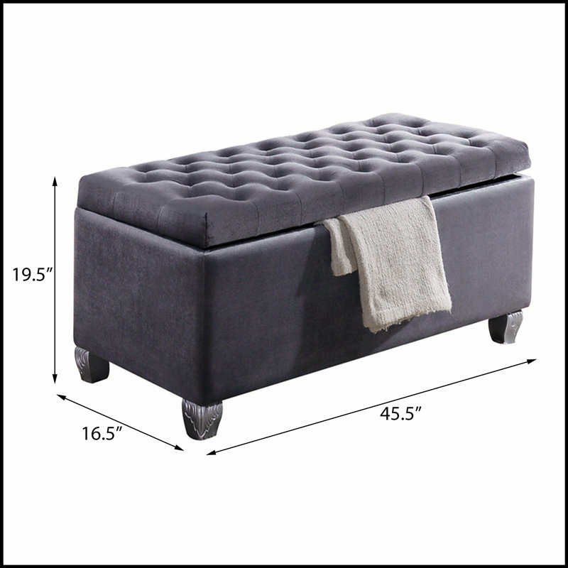 Grey Tufted Lift-Top Storage Bench with Soft Velvet Upholstery, Perfect for Elegant and Functional Seating