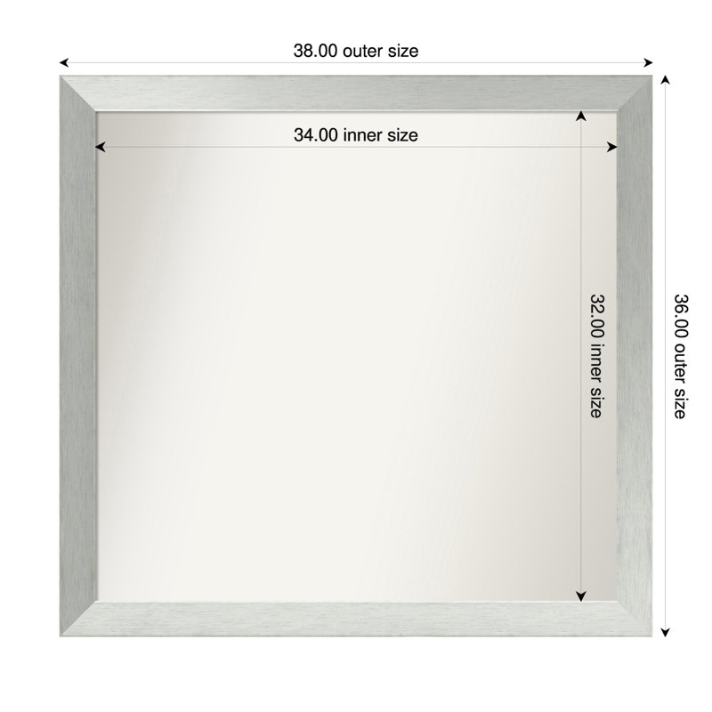 Miroir de salle de bain mural en argent brossé sans cadre, Rectangle, 36 po x 38 po