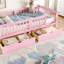 Pink Twin Xl Bed For With Guardrails, Storage Drawers, And A Sweet Headboard Platform Childlike Appearance, Strong Mattress Support