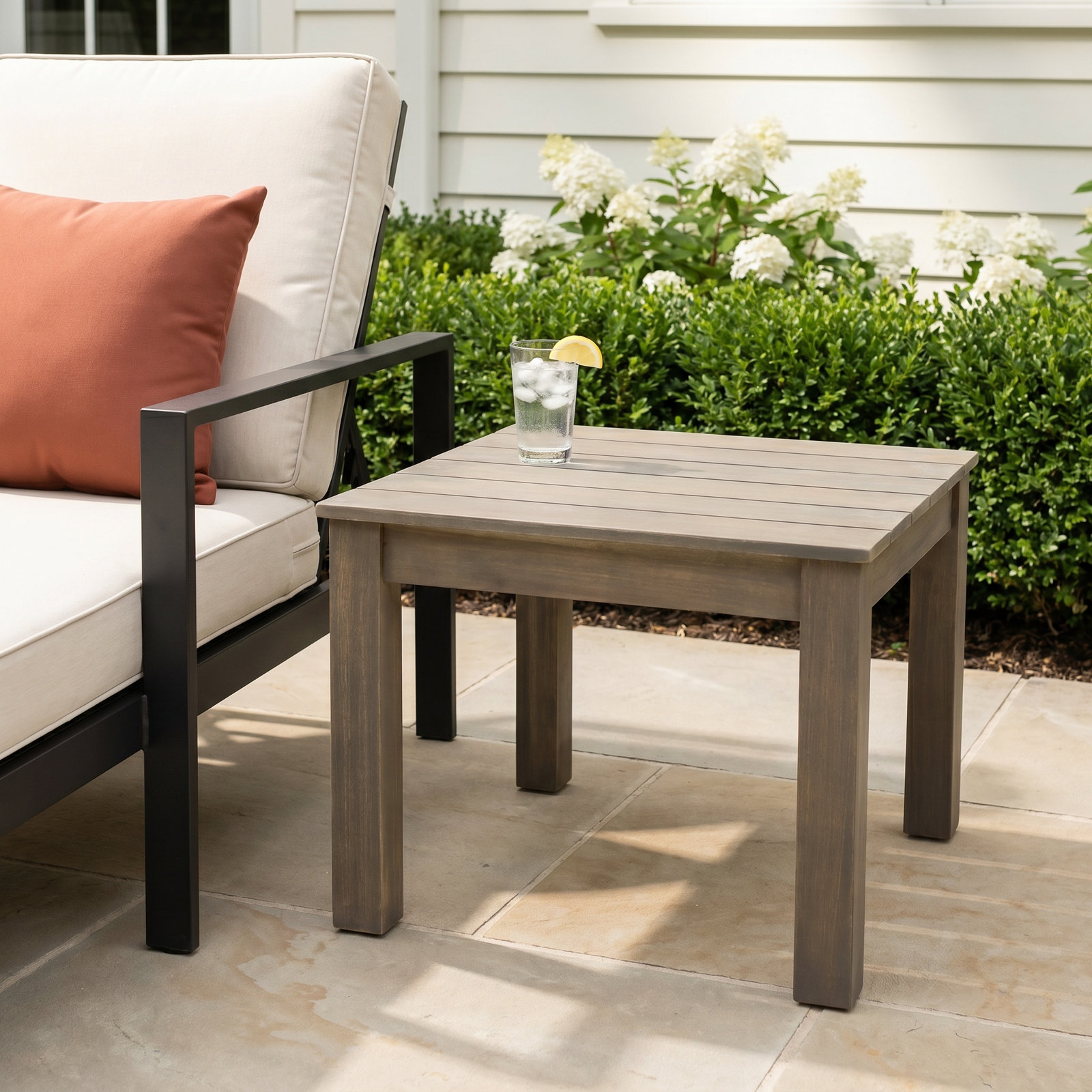 Channing 20" Acacia Patio Side Table, Gray