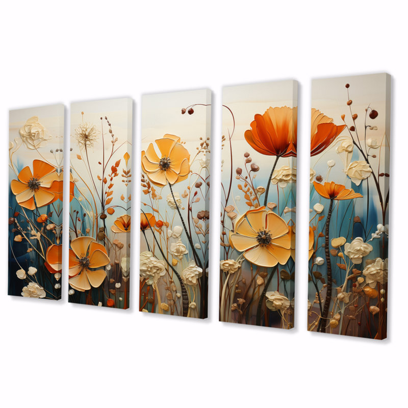 Collage de fleurs orange saisonnier II, 5 pièces