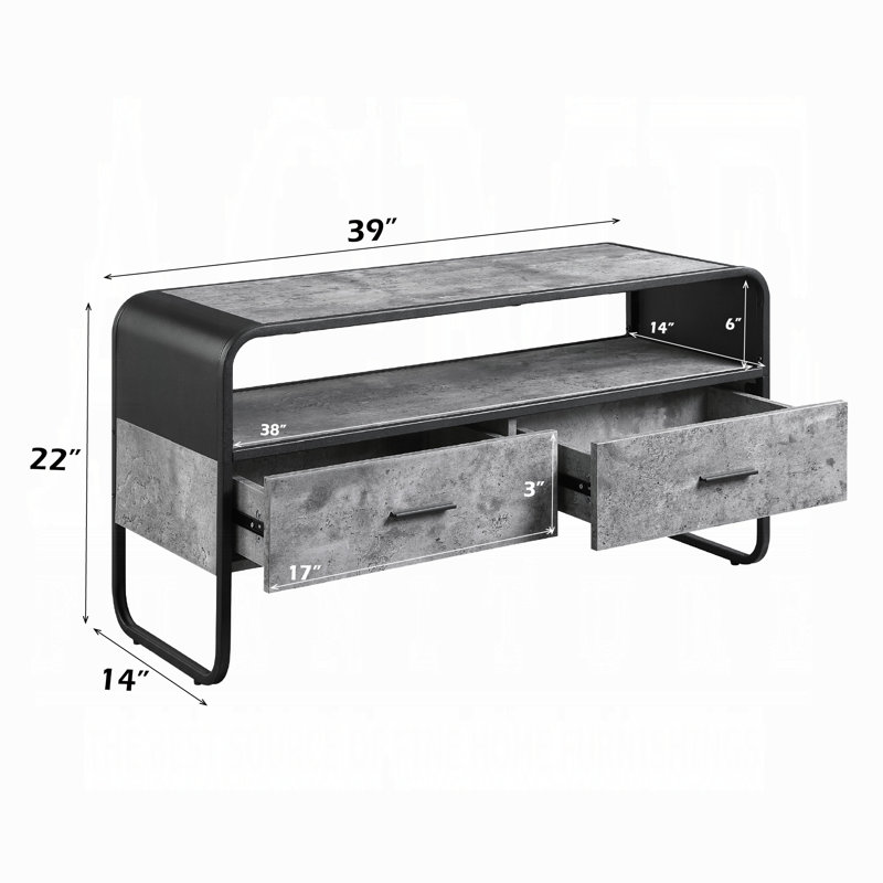 Modern Black Finish TV Stand With Storage Drawers - Concrete Gray Frame, Sleek Design | Gift Idea, 22"H x 39"L x 14"W