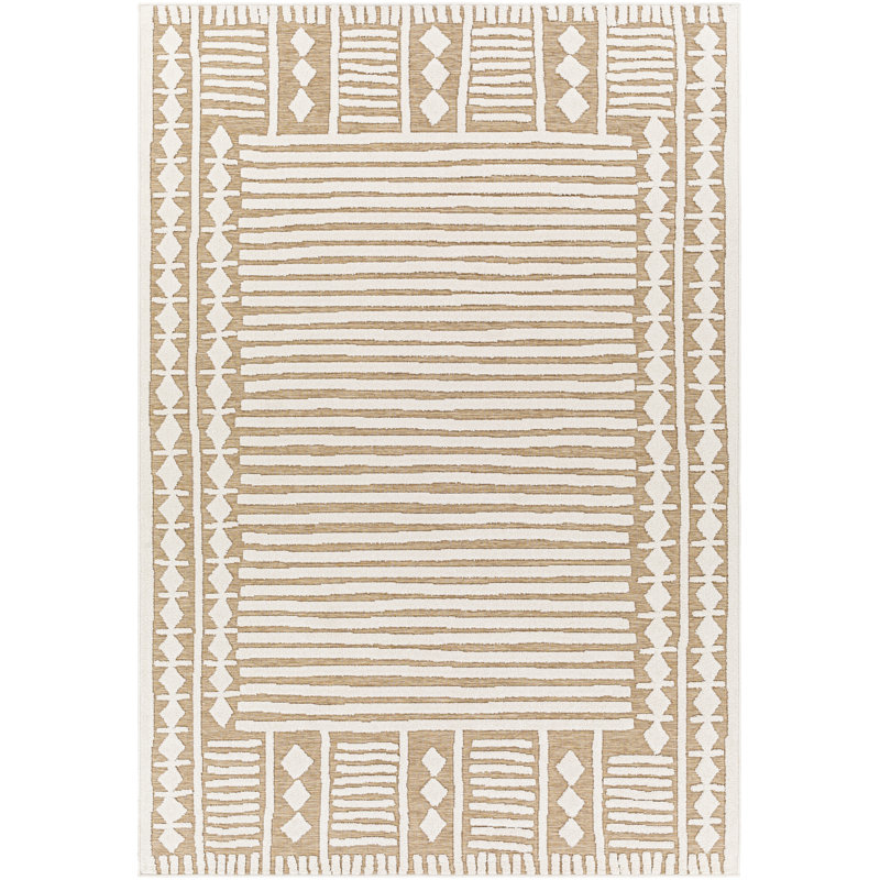 Tapis intérieur / extérieur tissé à la machine Bremen Portland - brun / blanc, Rectangle 2 pi x 2 pi 11 po