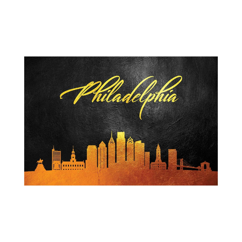 Philadelphia Pennsylvania Gold Skyline by Adrian Baldovino - Wrapped Canvas Print, 20.32 cm H x 30.48 cm W