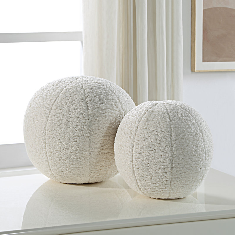 Set of 2 Round Faux Sheepskin Accent Pillows