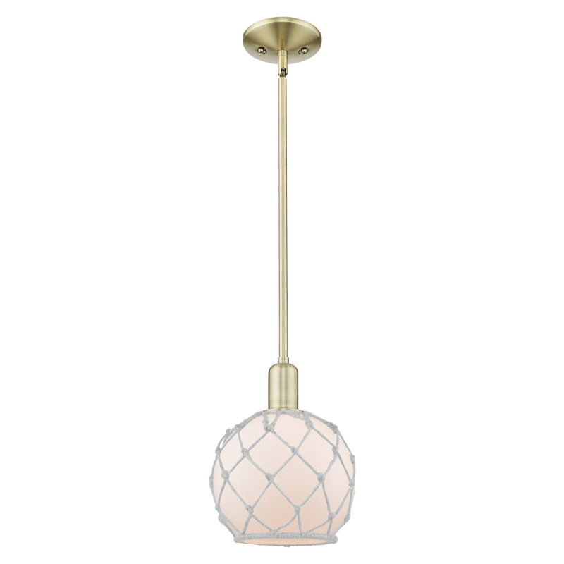 Arcadia - Mini-luminaire suspendu avec tige 10 po 1 lumière, H 10,63 po x l 8 po x P 8 po, Verre blanc avec corde blanche