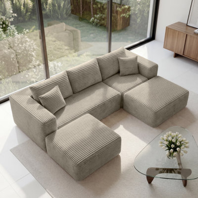 Boneless U-Shaped Modular Sectional Sofa, 3-5 Seater Cozy Washable Corduroy Couch