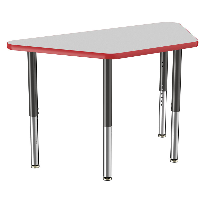 Table d'activité trapézoïdale à hauteur réglable avec pieds trapus, 24" x 48", Gray/Red/Black, Super