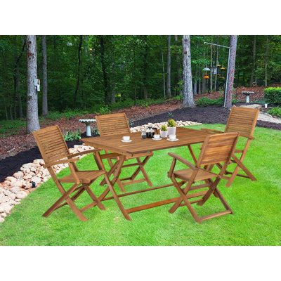 Flyte Patio Dining Sets Consist of a Rectangle Acacia Table and 6 Folding Arm Chairs