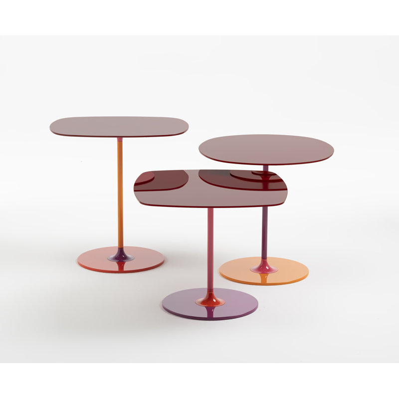 Thierry Glass Top End Table, Burgundy, 19.66" H x 19.66" W x 13" D