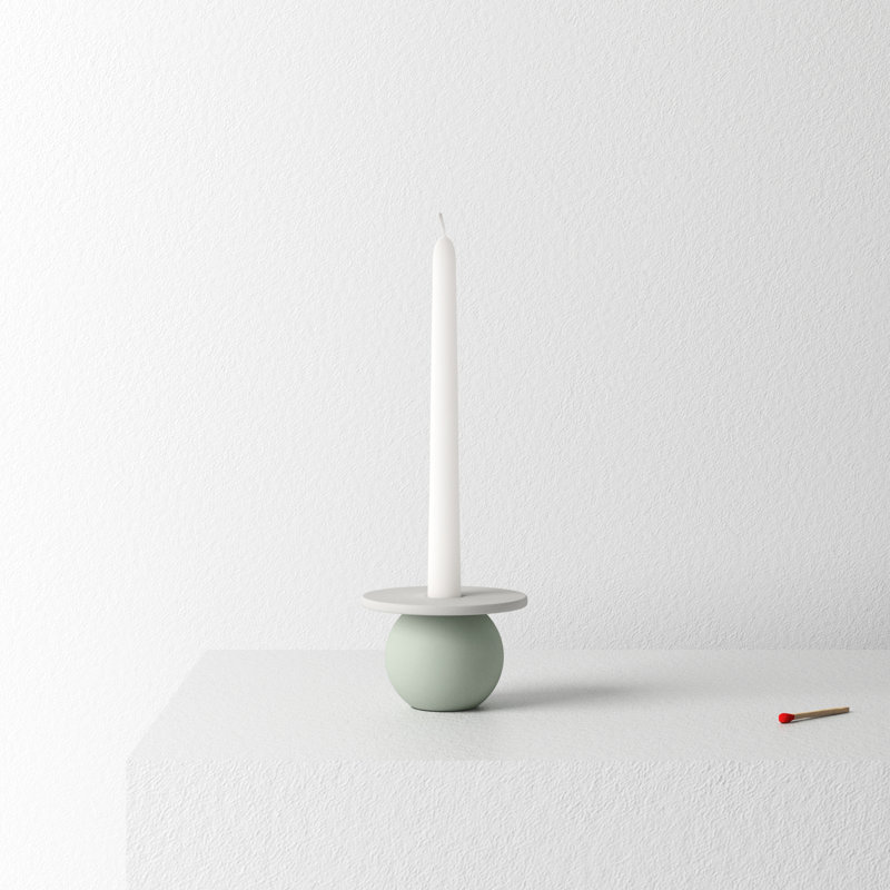 2.5'' H Ceramic Tabletop Candlestick, Gray/White