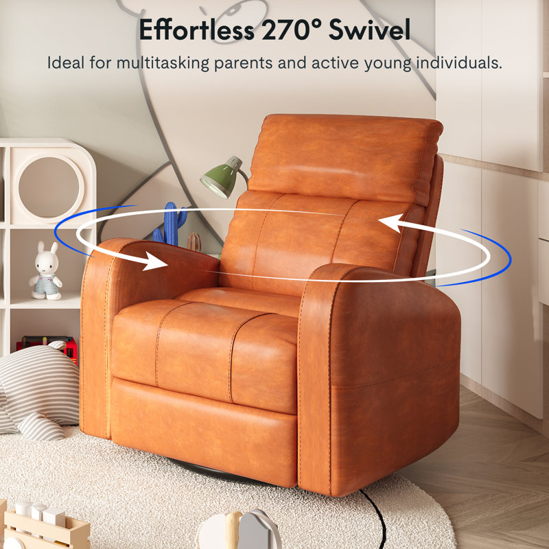 Fauteuil inclinable électrique pivotant Khamille, Cuir brun sellier