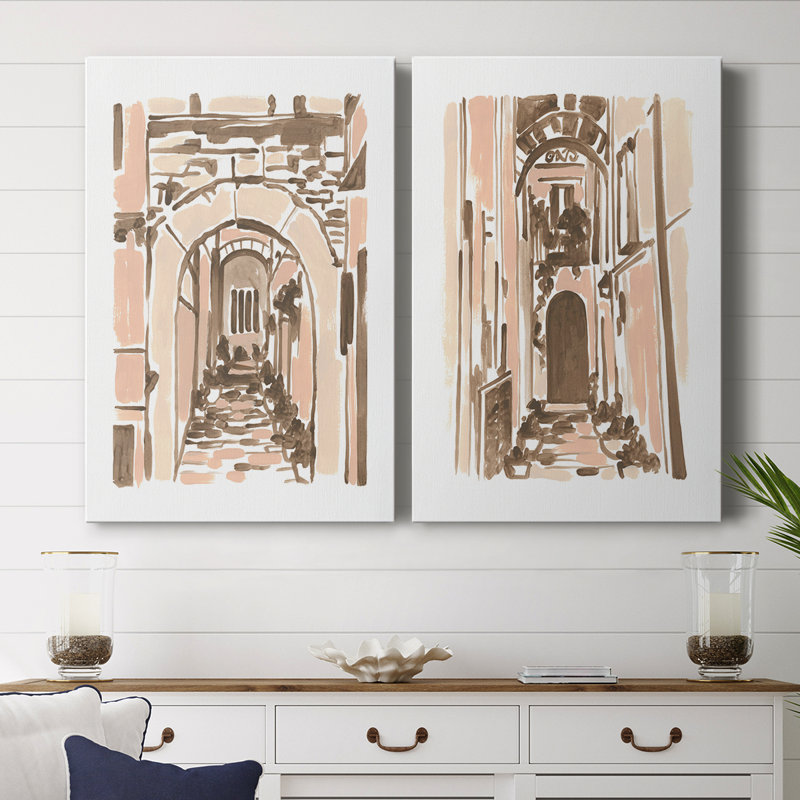 Blush Architecture Study III - Toile tendue avec châssis de qualité supérieure - Prêt à être accroché, H 27 po x l 36 po