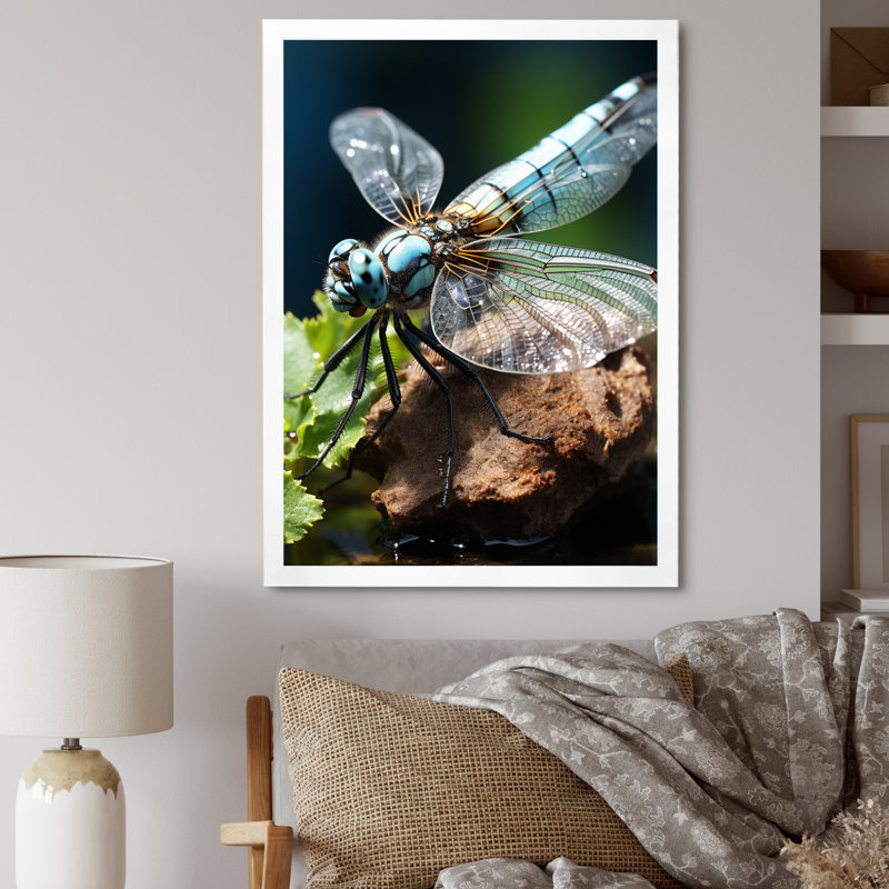 Libellule blanche, vol d'insectes - animaux, impressions sur toile, H 20 po x l 12 po x P 1 po, Cadre photo blanc