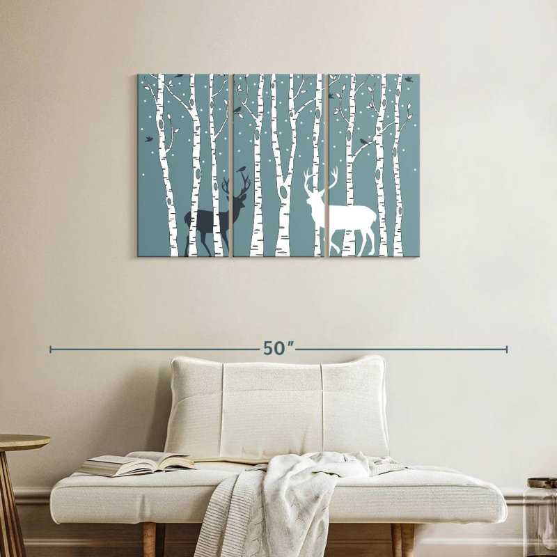 Brampt Deer In Birch Forest, 24" H x 38" W