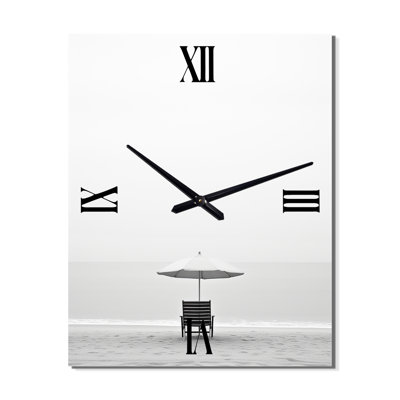 Black And White Minimalism Beach Photo VIII - Nautical & Beach Wall Clock Oversized
