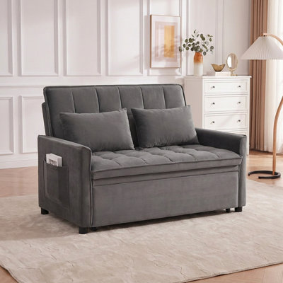 50.3" Convertible Sleeper Sofa Bed with Pull-Out Bed, 5-Position Adjustable Backrest & Side Storage Pocket, Compact Loveseat for Small Spaces