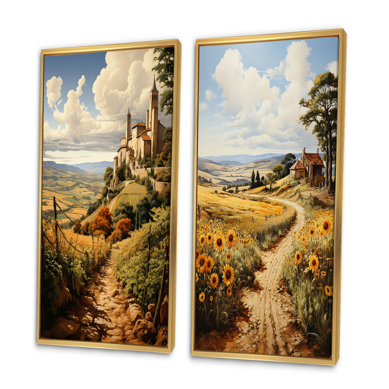 «Espagne Golden Fields Méditerranée», 2 pièces, Encadrement doré, H 24 po x l 20 po