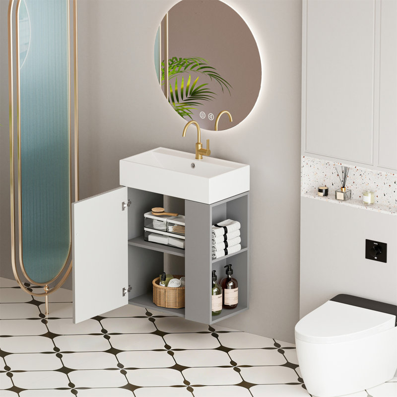 Meuble-lavabo mural 21,6 po avec lavabo en céramique