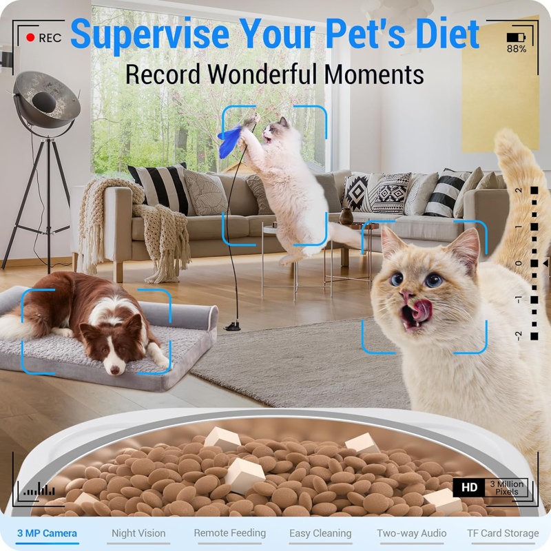 Automatic Cat Feeder With 2K Camera: 5G Wifi Automatic Dog Feeder With Night Vision, Auto Cat Food Dispenser With 7L Large Pet Food Storage Container For Multiple Pet,Detachable For Easy Clean -29 Cup