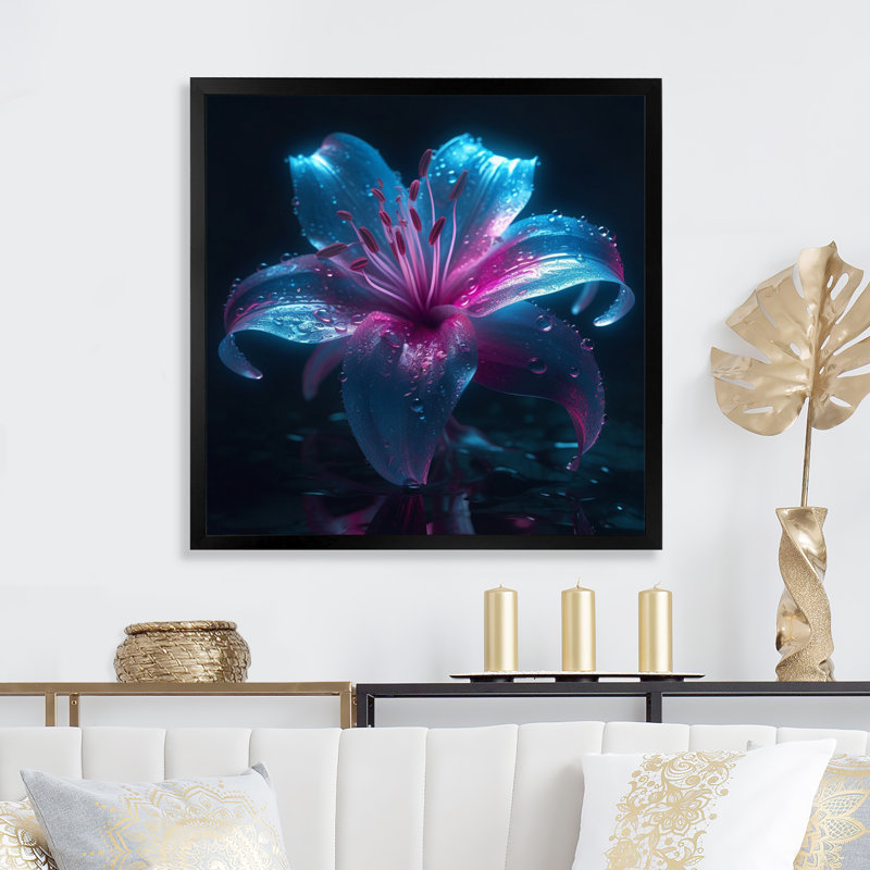 «Blue Lily Dreams I» sur toile, Cadre photo noir, H 16 po x l 16 po x P 1 po