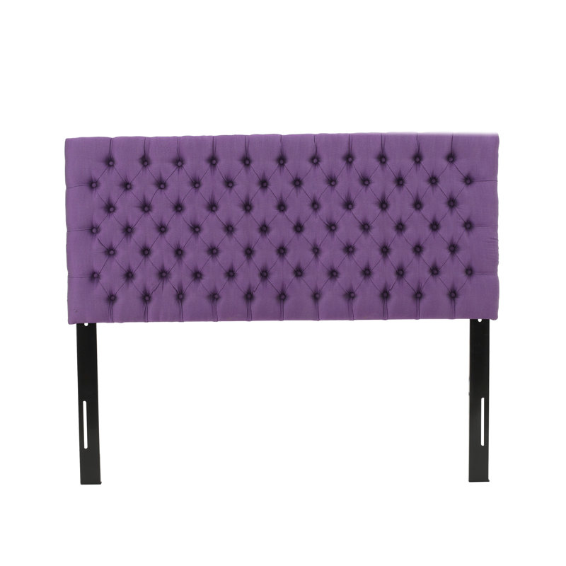 Tête de lit pour grand lit en tissu mauve clair capitonné, structure en bois massif réglable et pieds en métal, Mauve clair