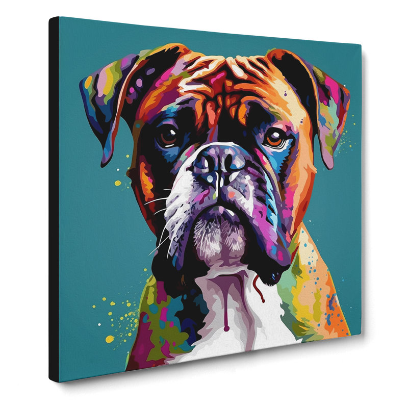 Boxer Dog Graphic Art No.2 - Wrapped Canvas, 50cm H x 50cm W x 3cm D