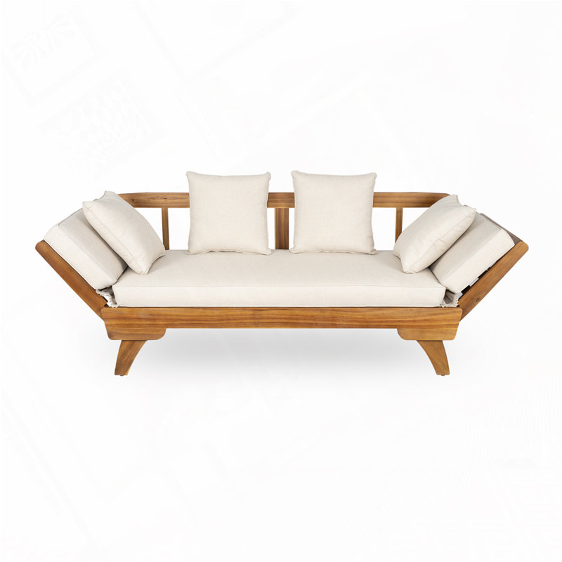 Lit de jour d'extérieur avec coussins Lauire, Coussin beige / structure en teck