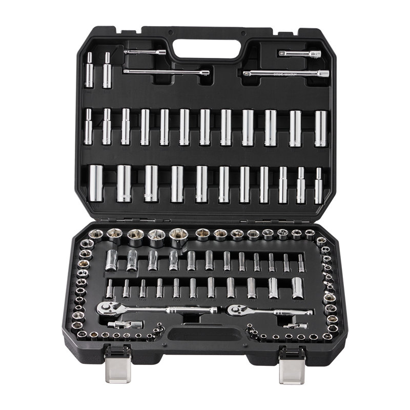 Ensemble de 106 douilles professionnelles à cliquet - trousse à outils robuste en acier au chrome vanadium pour la réparation automobile et la maison