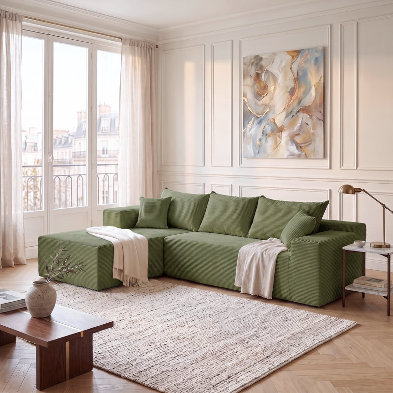 Canapé modulaire Harvill Boneless, 2 pièces, sans assemblage requis, Velours côtelé fin, Vert