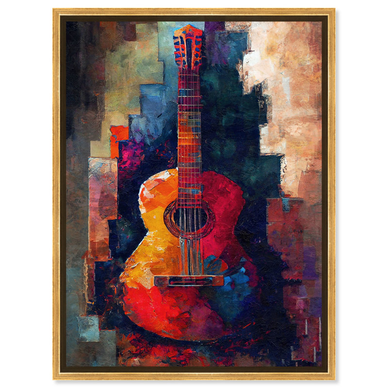 Toile de guitare espagnole «City» par Art Remedy, H 37 po x l 31 po, Cadre doré
