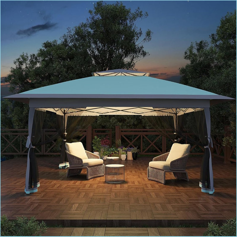 13X13 Pop Up Gazebo, Outdoor Canopy Tent With Mosquito Netting, [Adjustable Height & Spacious] Pop Up Tent With Double Roof, Uv-Resistant Outdoor Gazebo For Backyard, Patio, Lawn, Garden, Deck(Gray)