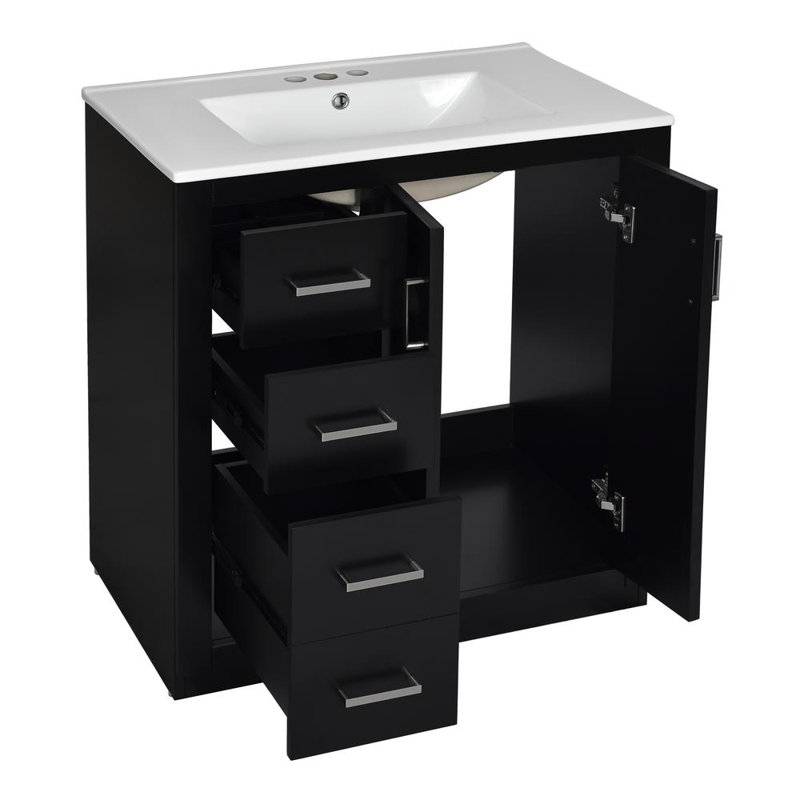 30'' Bathroom Vanity With Ceramic Sink Combo, Black