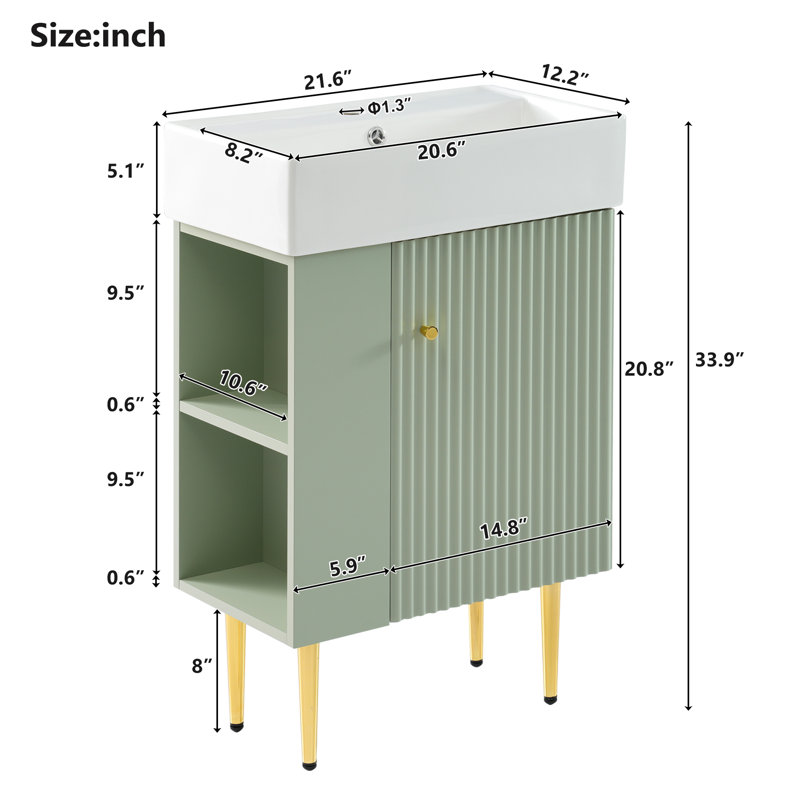 Meuble-lavabo 21,6 po avec lavabo en céramique, Vert