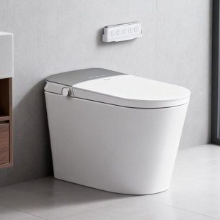 Smart Toilet with Built-in Tank and Pump - Foot Sensor Open Lid & Seat, Automatic Flush Bidet Toilet, Elongated One Piece Electric Toilet with Heated Seat, Instant Warm Water, Air Dryer