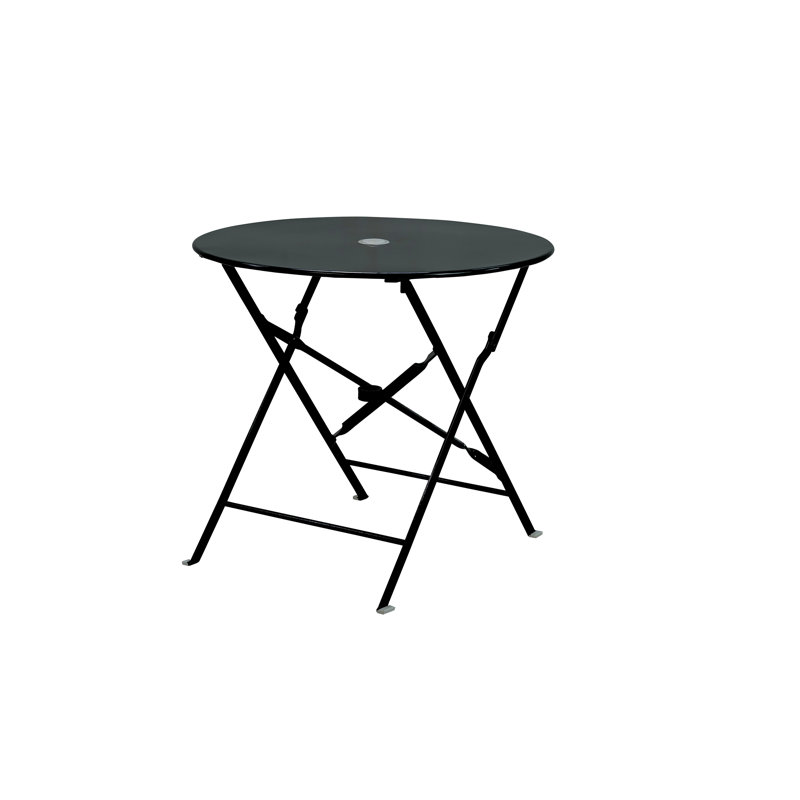Modern Black 30" Round Folding Outdoor Table with Umbrella Hole, Black