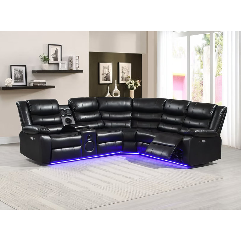 Canapé modulaire inclinable Sonico, Cuir noir