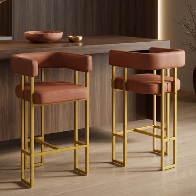 Tabourets de bar à hauteur de comptoir Mid-Century avec dossier