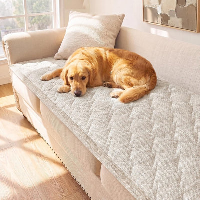 Chenille Couch Cover for Dogs & Cats – Soft Washable Non-Slip Furniture Protector, Heathered Ivory