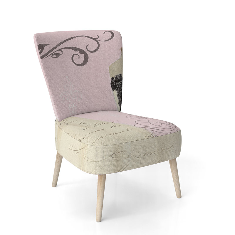Upholstered Floral Side Chair - Modern floral Accent Chair, Abstract Pink Polyester Blend 3