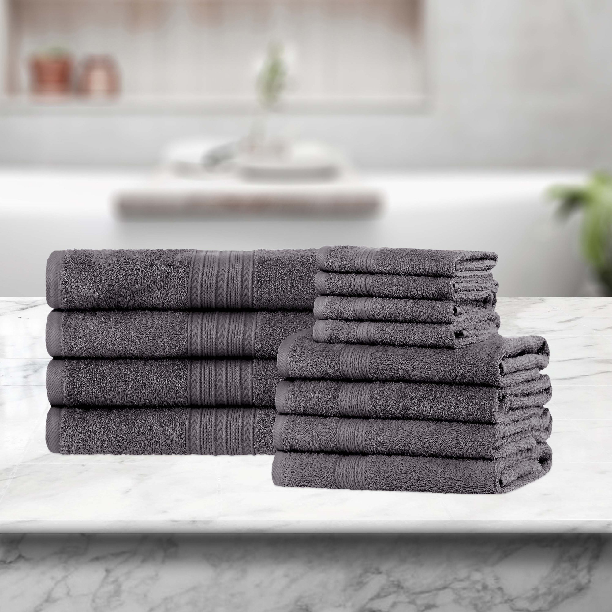 100% Cotton Sustainable Multi-Size Towel Set, Graphite