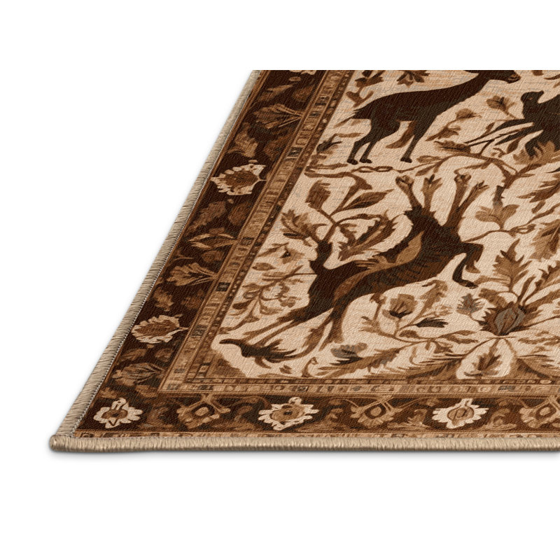Machine Washable Persian Brown Area Rug, Rectangle 7' x 9'