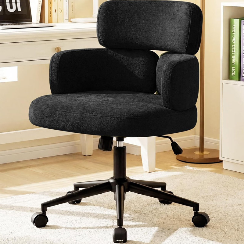 Upholstered Swivel & Adjustable Height Office Chair, Clover-shaped Desk Chair with Armrest, Black