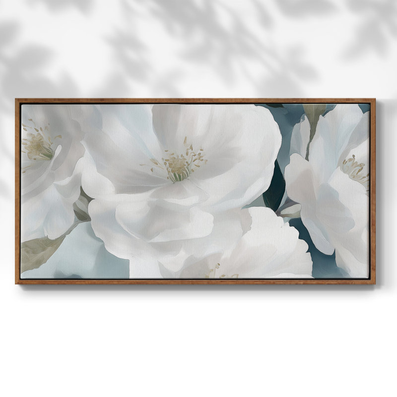 Botanical Series-CCSCXXIX- Toile tendue avec châssis tendue, prête à être accrochée, H 17 po x l 33 po, Argent argent