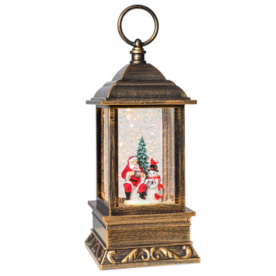 9'' Christmas Decorations Musical Snow Globe Lantern, Glittering Lighted Plug-in, Santa And Snowman 6h Timer Lighted Christmas Lantern For Christmas Decorations
