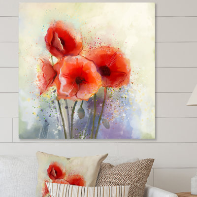 Paintbrush Red Poppy Bouquet - reproduction d'art sur toile