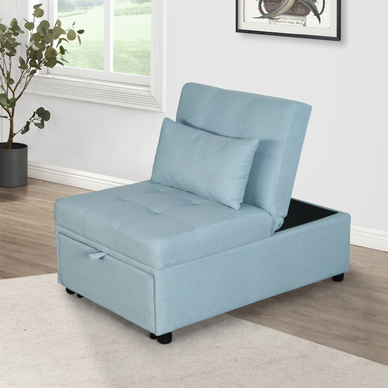 Canapé-lit pliant avec repose-pieds, Tissu bleu