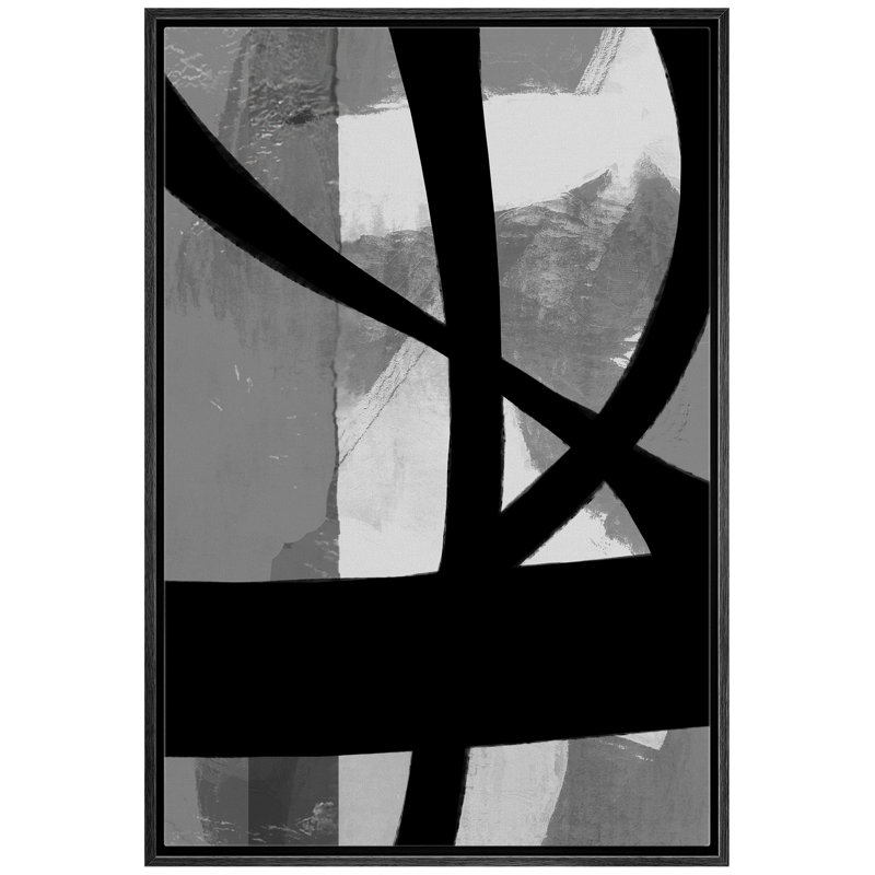 BAW, reproduction d'art sur toile encadrée, lignes foncées sur fond gris et blanc, illustrations de formes abstraites, art moderne et alternatif noir et blanc pour le salon, la chambre à coucher, le bureau - 24 po x 36 po blanc